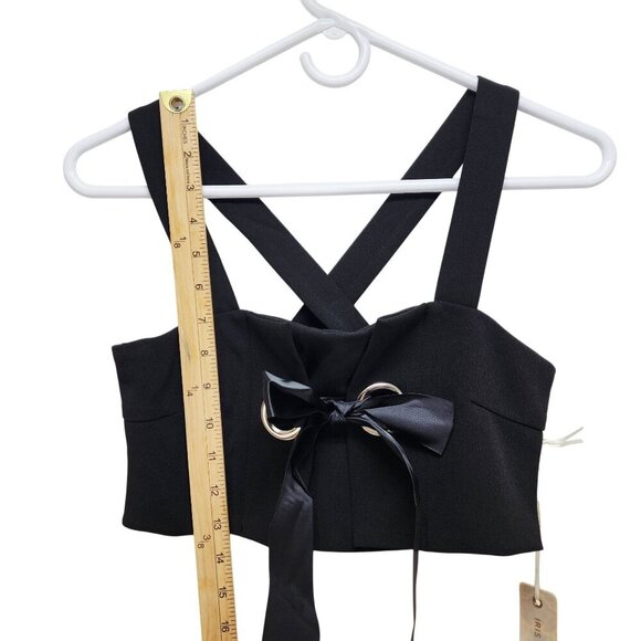 Black Iris Womens Crisscross Strappy Crop Top With Bow & Grommet Detail - Size S - Picture 5 of 7